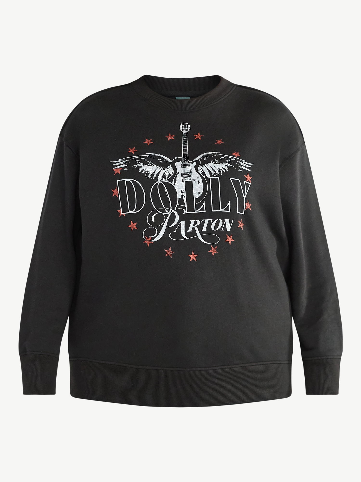 Terra & Sky Women's Plus Size Dolly Parton Guitar Wing Star Graphic Sweatshirt with Long Sleeves, Sizes 0X-4X