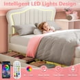 thumbnail image 3 of Full Size Led Bed with Drawers, Upholstered Full Bed Frame with Adjustable Headboard, Cute White Princess Bed with Crown Design for Girls, LED Full Frame with Storage, 3 of 10