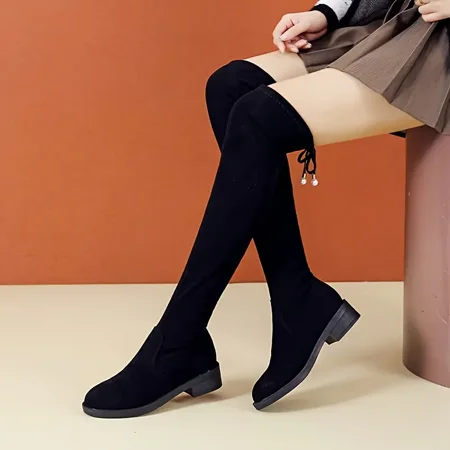 

Women‘s Over The Knee Boots Thick Sole Tie Back Long Boots Flat Women‘s Boots