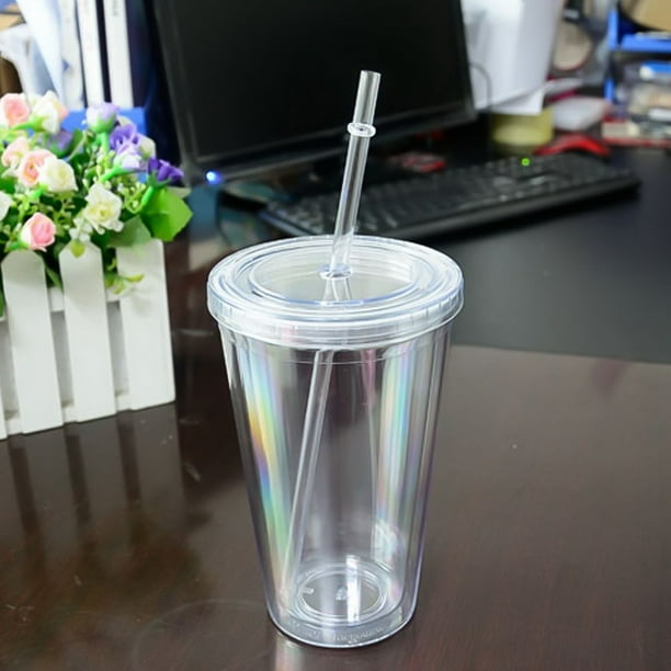 16oz DoubleWall Clear Plastic Tumblers Drinking Glasses Tumblers with Lids and Straws