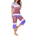 thumbnail image 5 of Besolor Womens 2 Piece Loungewear Sets Tie Dye Crewneck Short Sleeve Tops and Capris Pants Pajamas Sleepwear, 5 of 7
