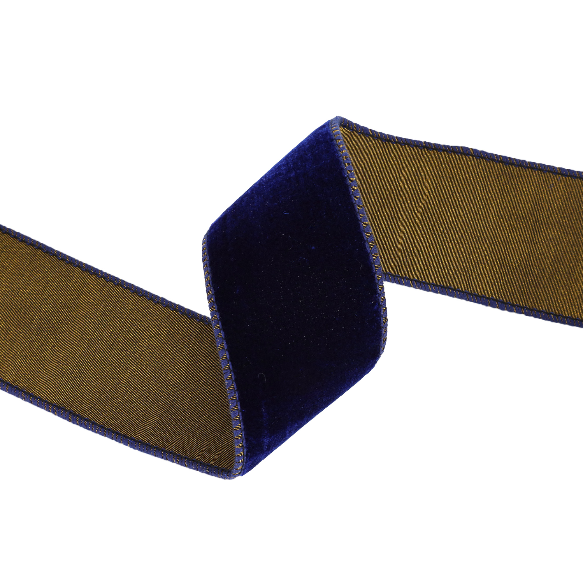 LaRibbons 2 1/2" Wired Premium Velvet Ribbon with Tissue Back, Blue/Gold, 10 Yard Roll