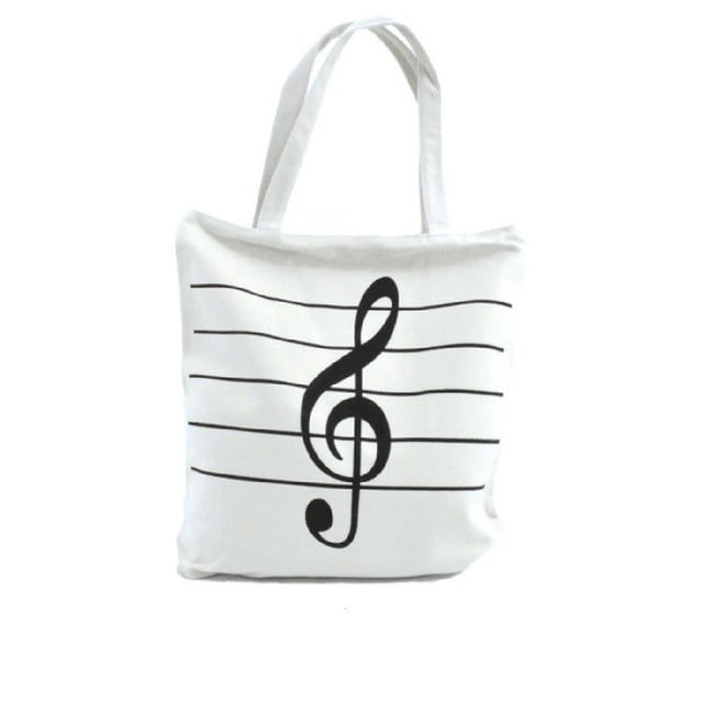 Bolso tote de lona con símbolos musicales de moda, bolso de hombro, bolso de compras, regalo (blanco)