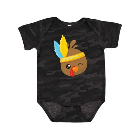 

Inktastic Thanksgiving Turkey Turkey With Head Feathers Gift Baby Boy or Baby Girl Bodysuit