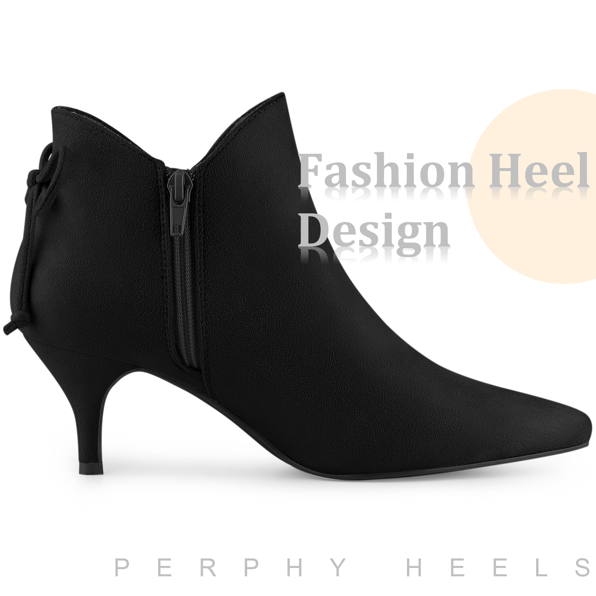 DARING DIVA Women's Pointed Toe Bow Cutout Kitten Heel Ankle Boots Black US 8
