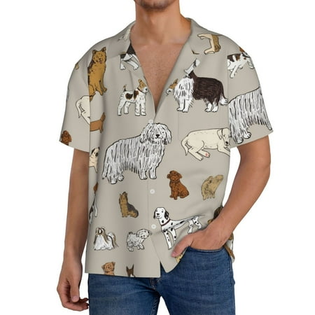 Fuzoiu Dog Animal Print Men s Casual Short Men s Short Sleeve Shirt Mens Casual Button Down Shirts Cuban Collar Summer Shirt for Beach Vacation and Outdoor Activities-3X-Large
