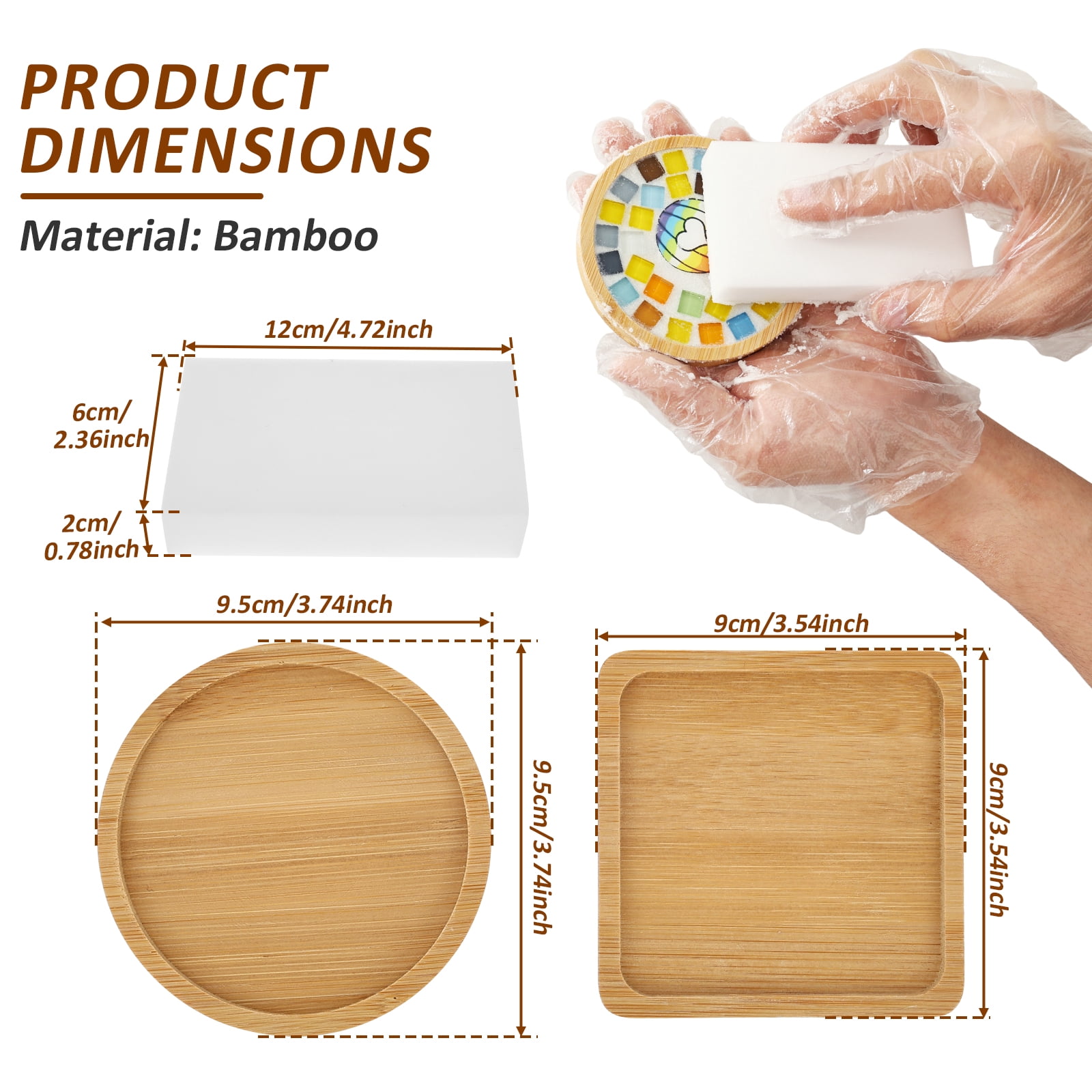 3 Pcs DIY Mosaic Kit for Adult Glass Tile for Craft with Bamboo Cup Pad for Women Mixed Color Mosaic Art Craft Cup Mat Project Handmade Making Kit Set for Home Decor Present