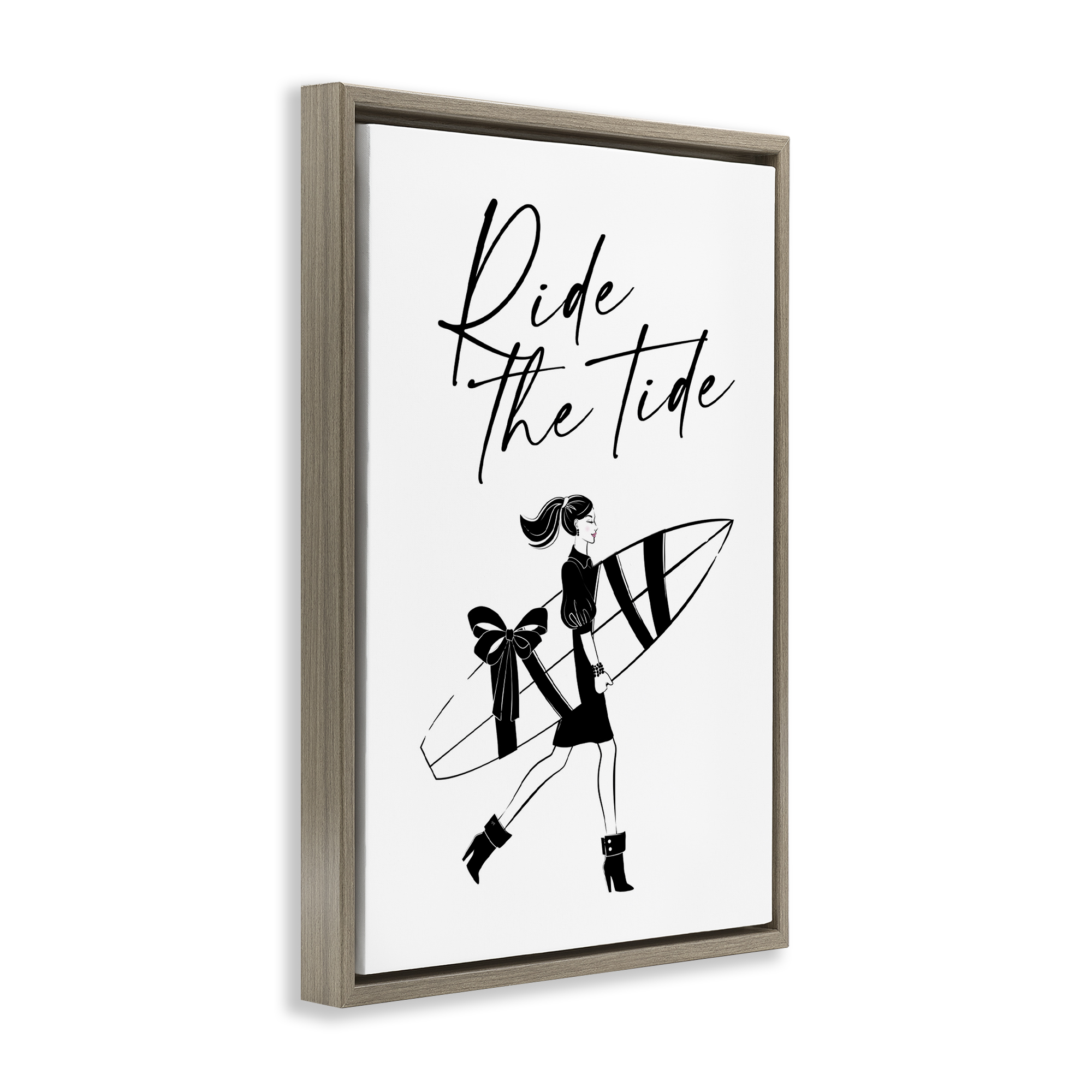 Stupell Industries Ride The Tide Surfer Novelty Painting Brown Floater Framed Art Print Wall Art, 21 x 31