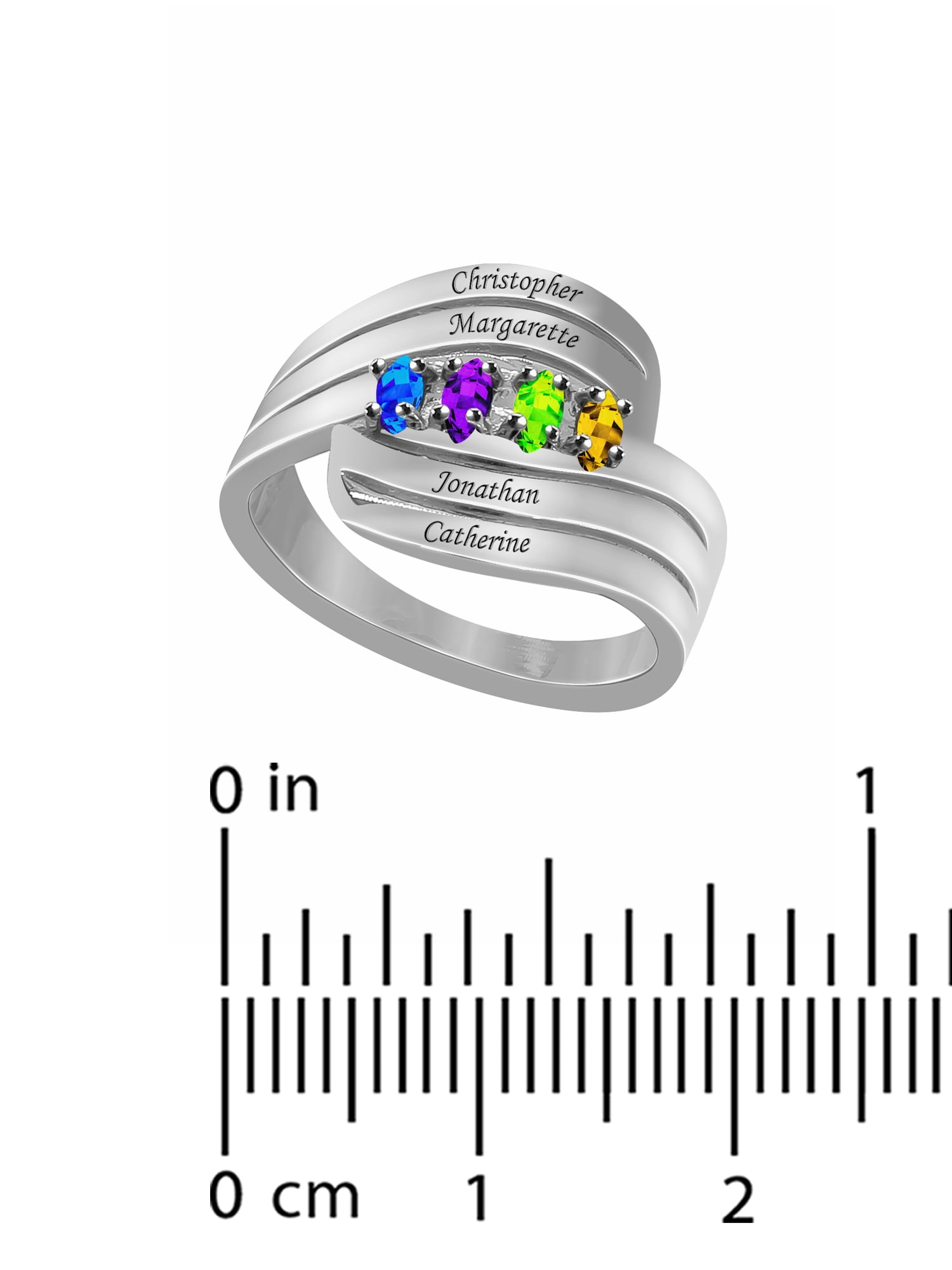 Laser Engraved Family Ring with Up to Four Birthstones