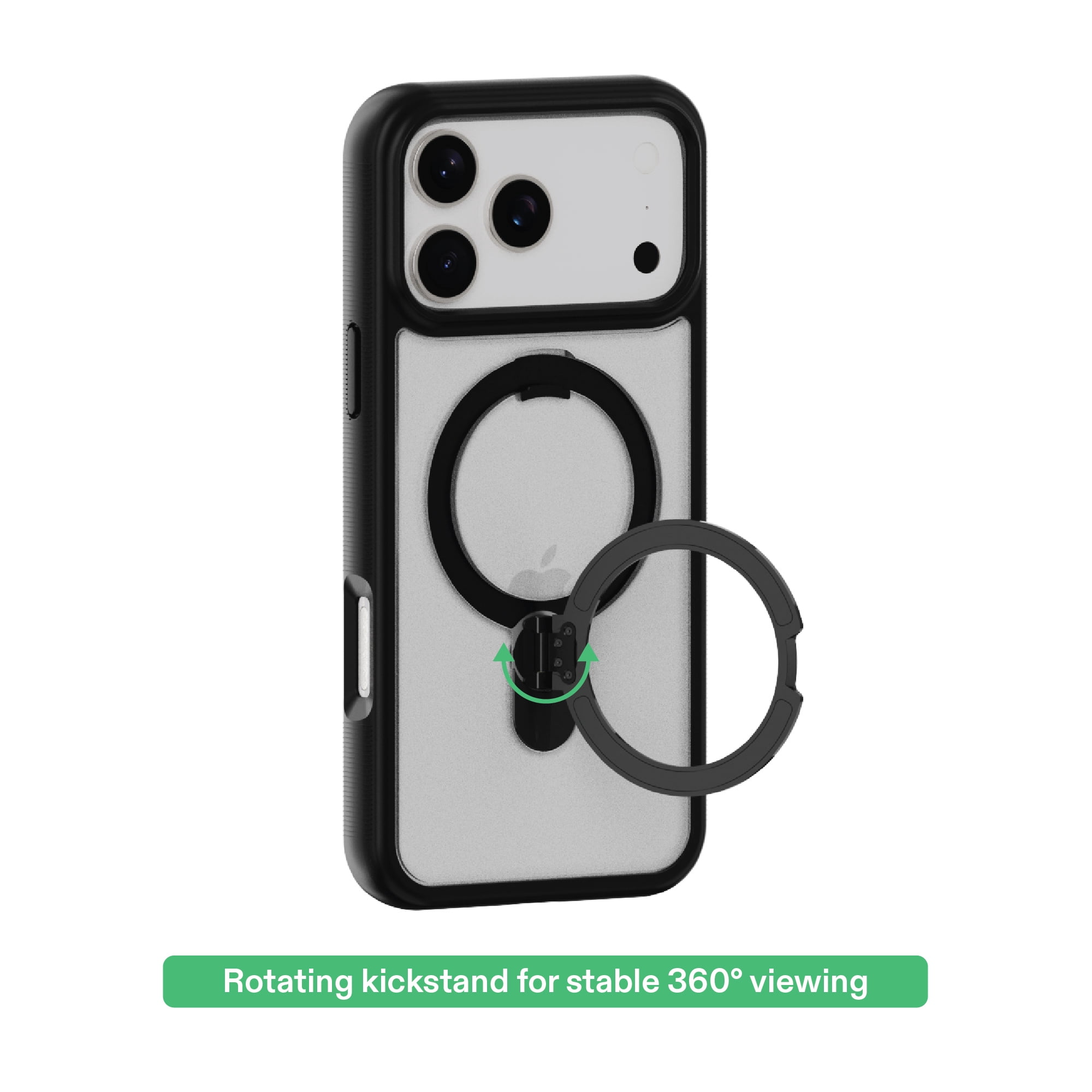 onn MagSafe Compatible Phone Case with Kickstand for iPhone 17 Pro - Black/Frosted Clear