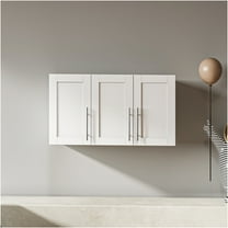 JERFIT Stackable White Wall Cabinet with Adjustable Shelves, 36" Wide MDF Storage Organizer for Kitchen, Bathroom, Garage & Living Room