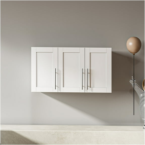 JERFIT Stackable White Wall Cabinet with Adjustable Shelves, 36" Wide MDF Storage Organizer for Kitchen, Bathroom, Garage & Living Room