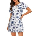 thumbnail image 1 of Disketp blue Snowflake Prints para Camisón Corto de Manga Corta para Mujeres, Camisón Cómodo con Escote Redondo, Bonito y Confortable, 1 of 6
