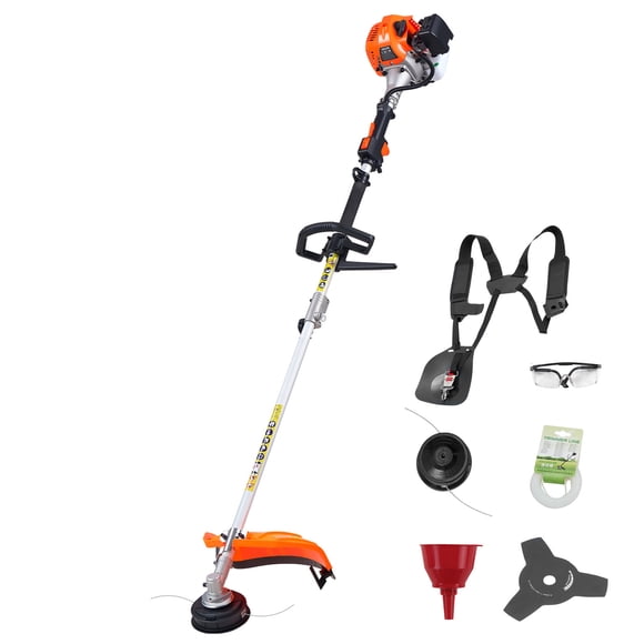 VEVOR String Trimmer, 26cc 2 in 1 Weed Wacker Gas Powered, 17" Cordless Grass Trimmer with 10" Brush Cutter, Shoulder Strap & 3T Blade, 2-Stroke Heavy-Duty Gas Weed Wacker