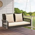 thumbnail image 2 of Costway Patio Wicker Porch Swing 2-Person Hanging Loveseat Bench Chair with Cushions Beige, 2 of 10