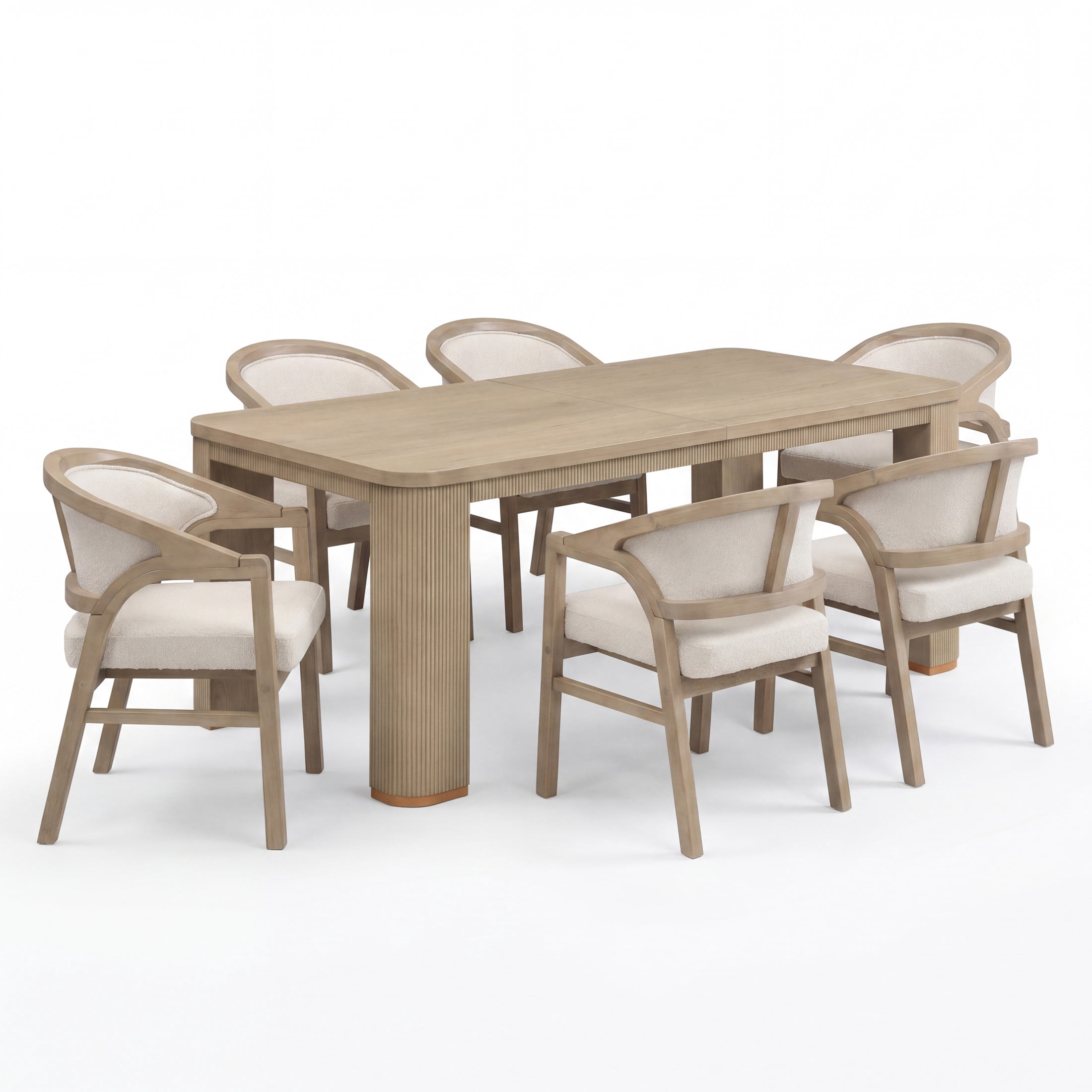 Christopher Knight Home 7-Piece Contemporary Dining Set, 90" Table with Boucle Upholstered Chairs, Light Ash