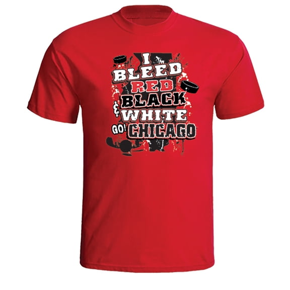 Chicago Hockey "I Bleed Red Black & White - Go Chicago!" Red Tshirt