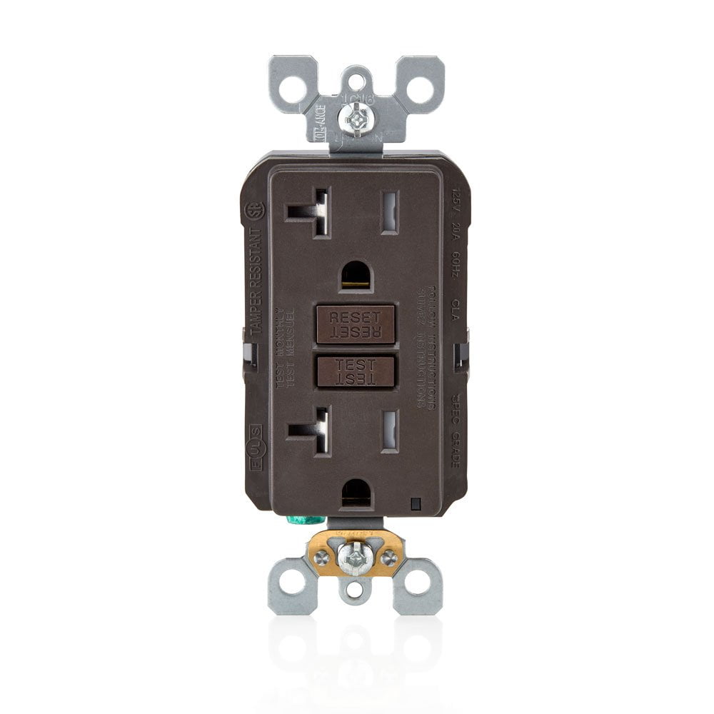 Leviton GFCI Outlet, 20 Amp, Self Test, Tamper-Resistant with LED Indicator Light, Protection from Electric Shock and Electrocution, GFTR2, Brown