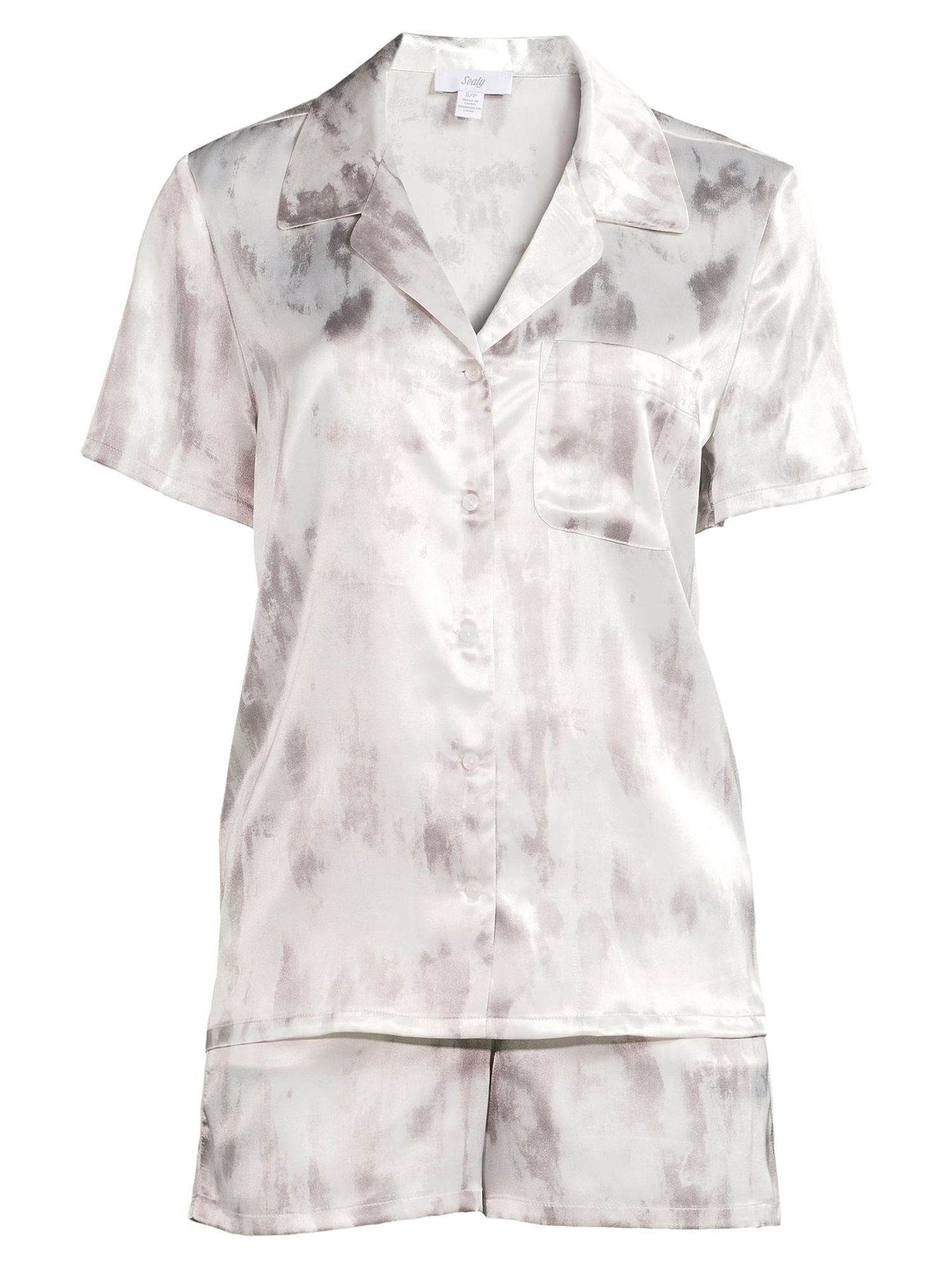 Sealy Sleepwear Women's Satin Notch Collar Sleep Top and Shorts Pajama Set with Pillowcase, 3-Piece