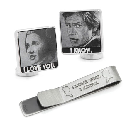 Star Wars Princess Leia and Han Solo I Love You / I Know Cufflinks with Hidden Message Tie Bar Gift Set