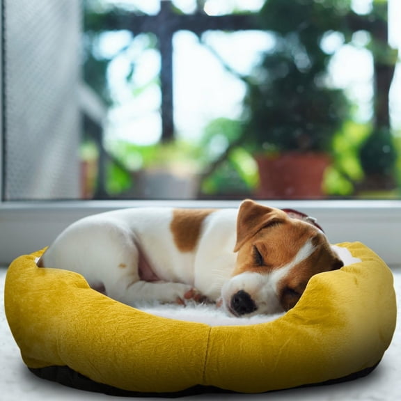 Pet Dog Bed Soft Warm Fleece Puppy Cat Bed Cozy Nest Sofa Cushion for Small and Medium Dogs (Yellow)