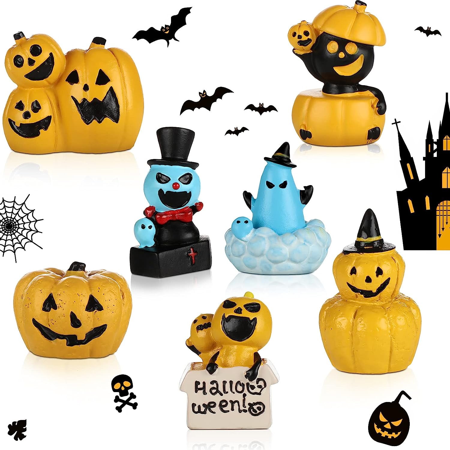 7Pcs Halloween Miniature Pumpkin Figurines Mini Ghost Statues Halloween 7pcs-halloween-miniature-pumpkin-figurines-mini-ghost-statues-halloween
