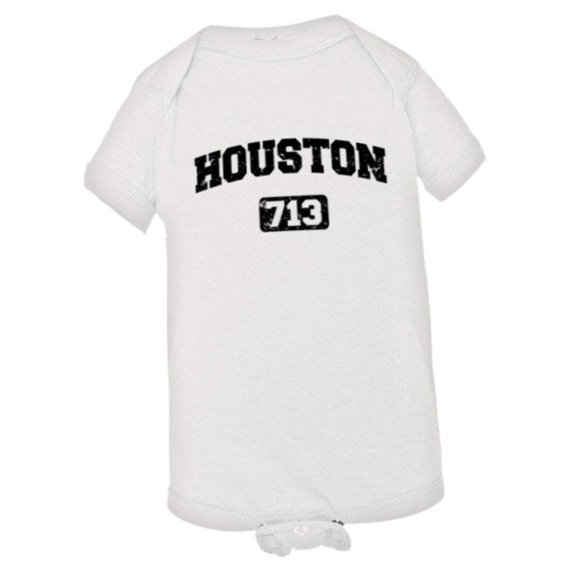 PleaseMeTees™ Baby Houston 713 Area Code Distressed HQ Jumpsuit