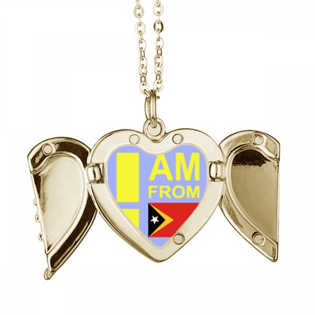 I Am From Timor Leste Art Deco Fashion Folded Wings Peach Heart Pendant Necklace