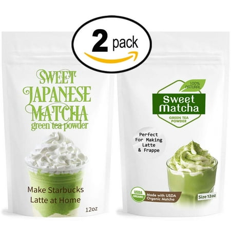 Sweet Matcha Green Tea Powder- 2 Matcha Types from Japan – Find Your Flavor (2x 12oz) Latte Grade; Delicious Energy Drink - Shake, Latte, Frappe, Smoothie Made with USDA Organic (Best Green Smoothie For Energy)
