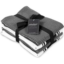 AMOUR INFINI Kitchen Towels 2 Stripe   2 Waffle Super Soft and Absorbent Kitchen Towels Perfect for Kitchen Cleaning and Drying Dishes Pack of 4 Washable Tea Towels (28x20 Inch - Black)