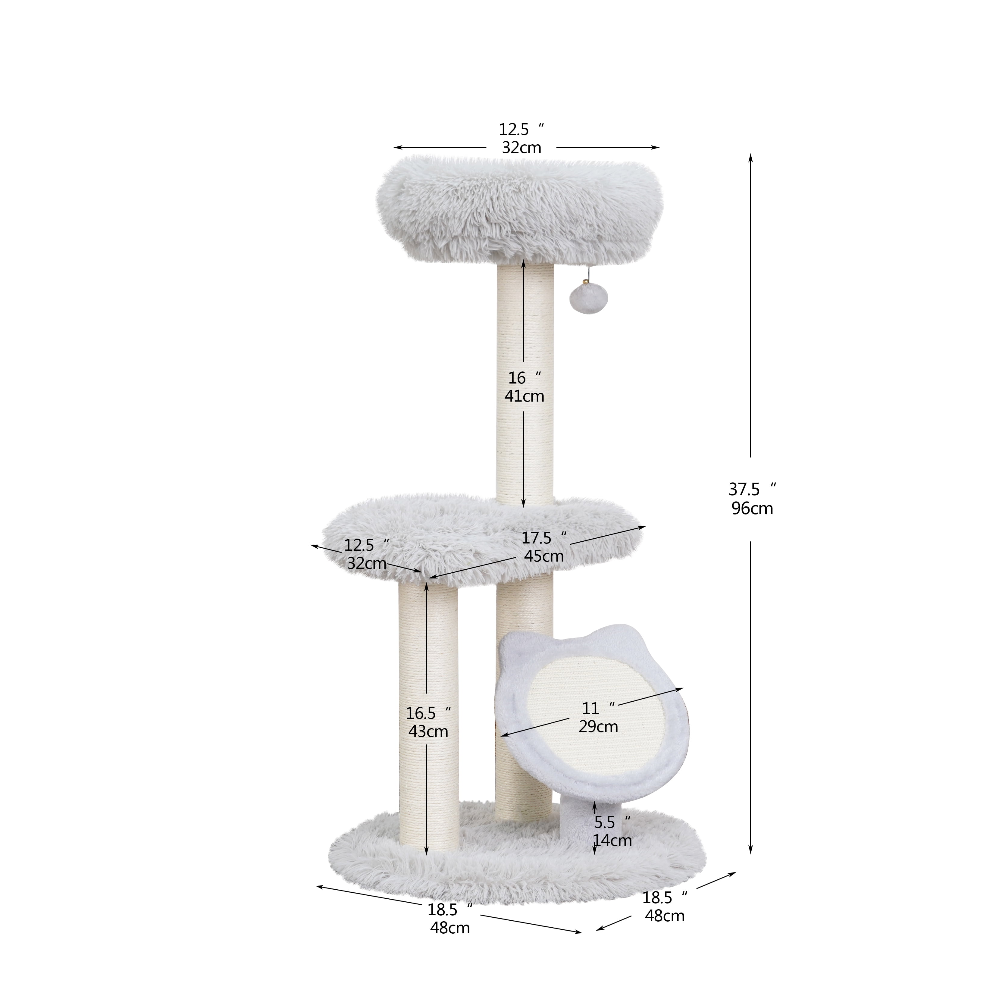 Petpals 37" Cat Tree with Cute Cat-shaped Sisal Scratching Mat with Free LED-Ball