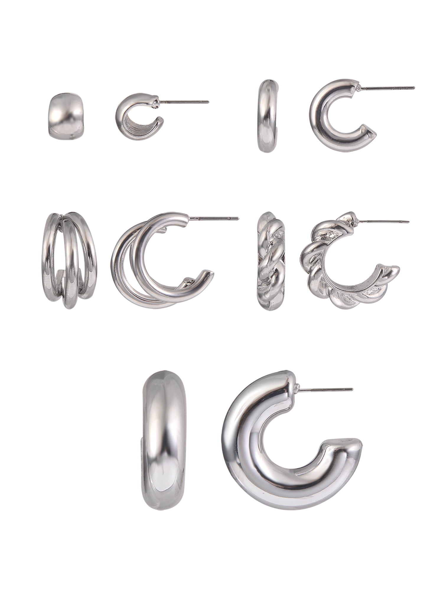 Time and Tru Adult Female Silver-Tone 5 Pair Twisted Triple Hoop Stacker Earring Set