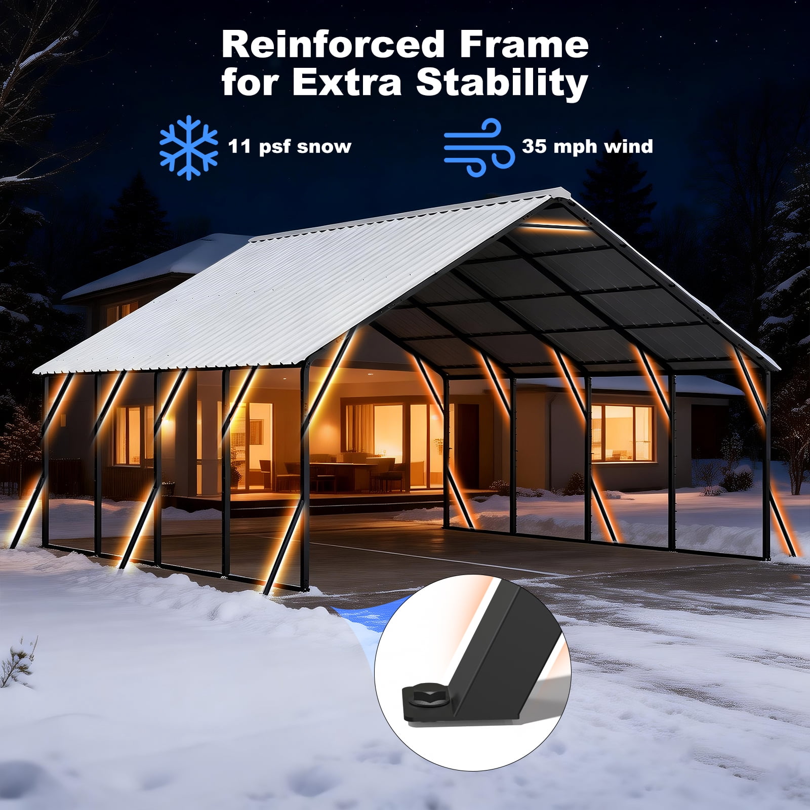 FLOUREE 20x20 FT Metal Carport Heavy Duty with Metal Sidewalls for All-Weather Use Enclosed Car Port with Vertical Steel Roof, Reinforced Base & Beams, 2 Car Garage Shelter for Car, Boats and Truck