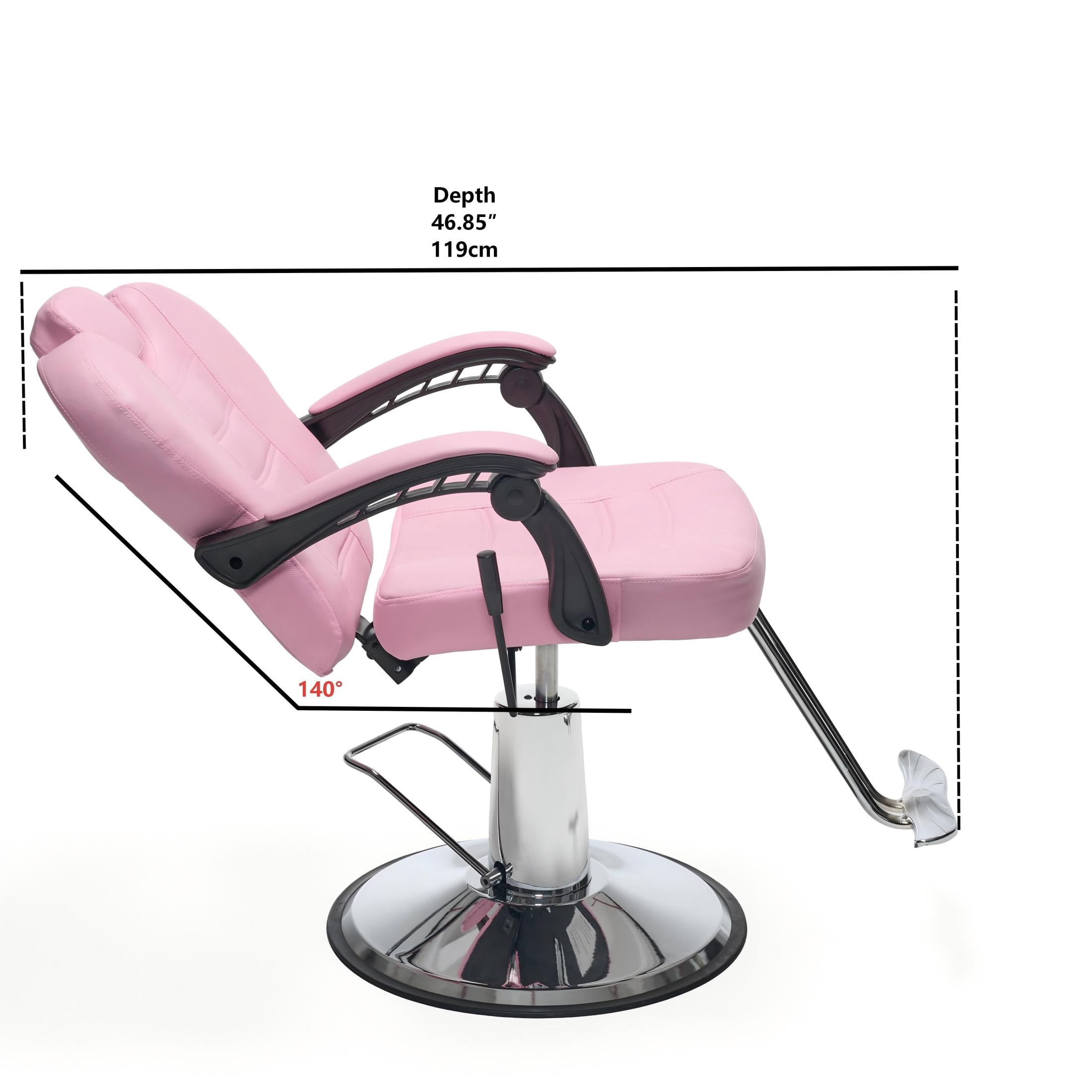 Noble House Heavy Duty Reclining Barber Chair, 360° Swivel Salon Chair with Hydraulic Pump, Pink
