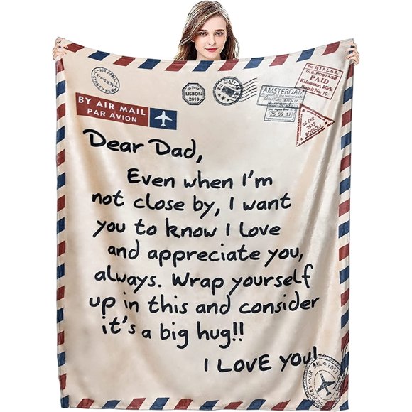 for Dad Blankets Air Mail Blanket Birthday Valentines Gifts Present Daddy Letter Flannel Throw from Daughter/Son Portable Snuggle Warm 60"x80"