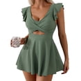 thumbnail image 1 of SKQIT Women's Ruffle Sleeve Cross Wrap Cutout Swim Dress, One Piece Tummy Control Bathing Suit, 1 of 6