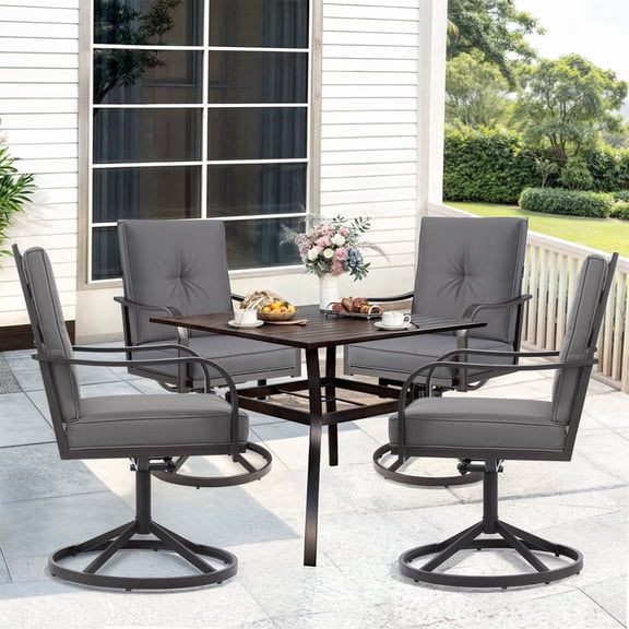 Outdoor Swivel Dining Chairs Set of 4, Heavy Duty Metal Chairs with Thickened Cushions for Garden, Lawn and Porch, Gray