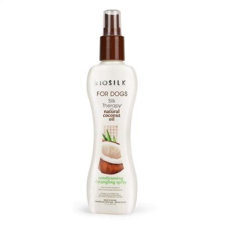 BioSilk Silk Therapy Dog Conditioner Spray with Coconut Oil | Detangling Conditioning Spray for Dogs with Natural Coconut Oil, 7 Fl Oz, Beige KK25