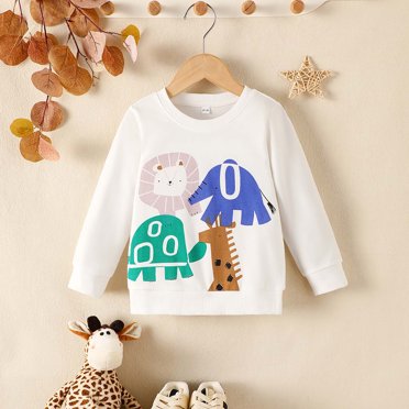Spazoro Toddler Kids Girls Boys Sweatshirts, Animal Print Crew Neck Long Sleeve Fall Winter Tops for Childs Girls Boys White Size 2 T
