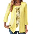 thumbnail image 2 of Women's Long Sleeve T-shirt Women 3/4 Sleeves Open Front Lightweight Cardigan,Yellow Women's Long sleeve T-shirt M, 2 of 4