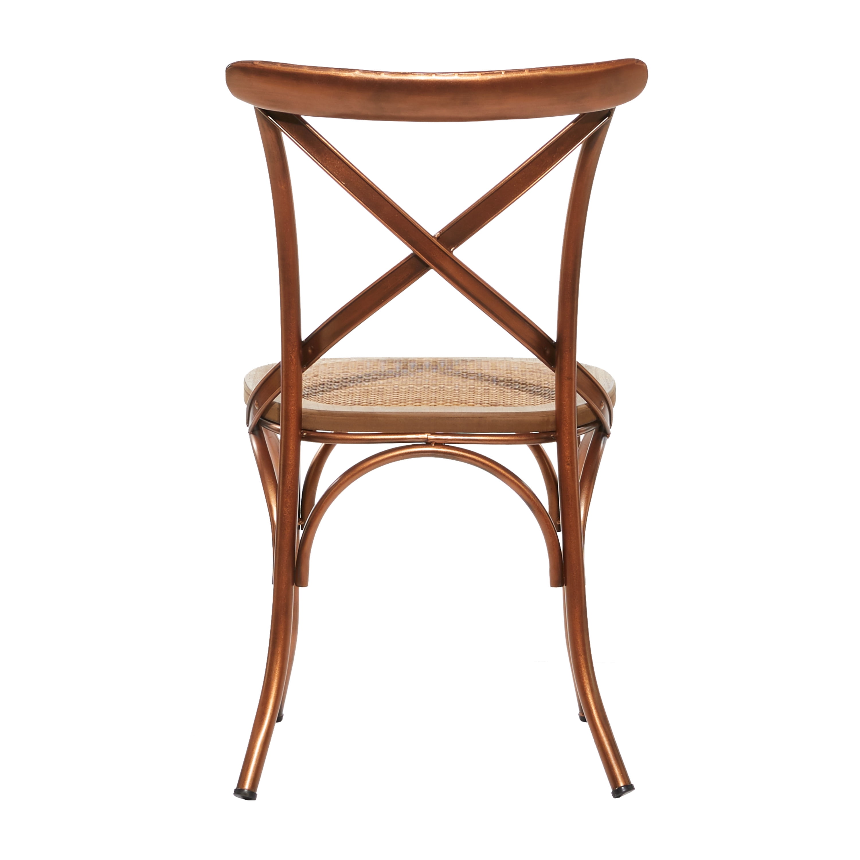 DecMode Metal Dining Chair with Brown Rattan Seat, Set of 2, Copper