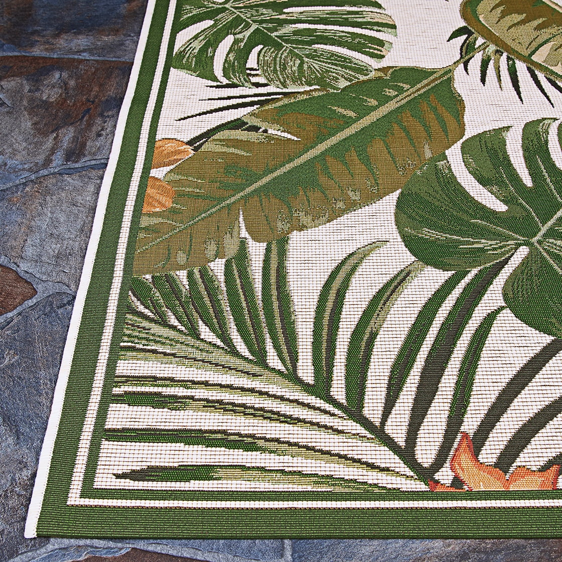 Couristan Dolce Flowering Fern Indoor / Outdoor Area Rug, Ivory-Hunter Green, 8'6" x 13'