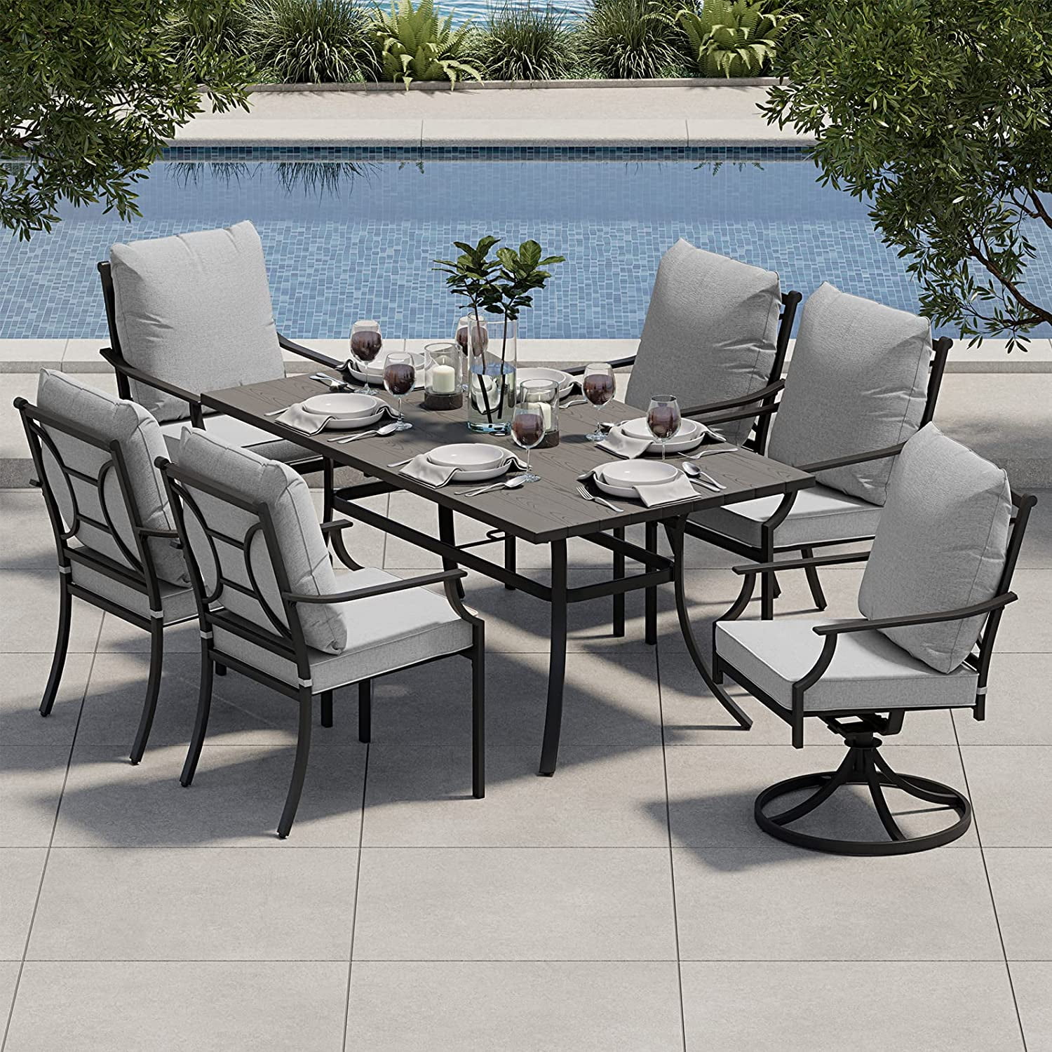 Grand Patio 2-Piece Outdoor Dining Chairs Patio Fixed Dining Chair Set of 2 All-Weather Steel Frame with Removable Grey Olefin Cushions