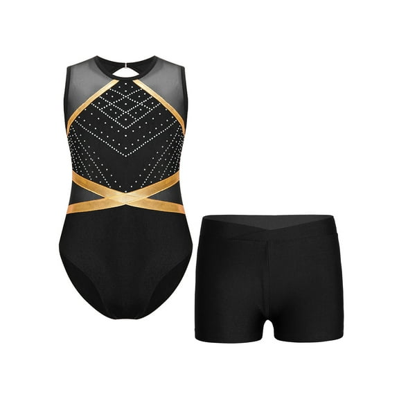 Haitryli Kids Girls Gymnastics Leotard Sparkly Tumbling Bodysuits Sleeveless Dance Outfit Athletic Activewear Black 6