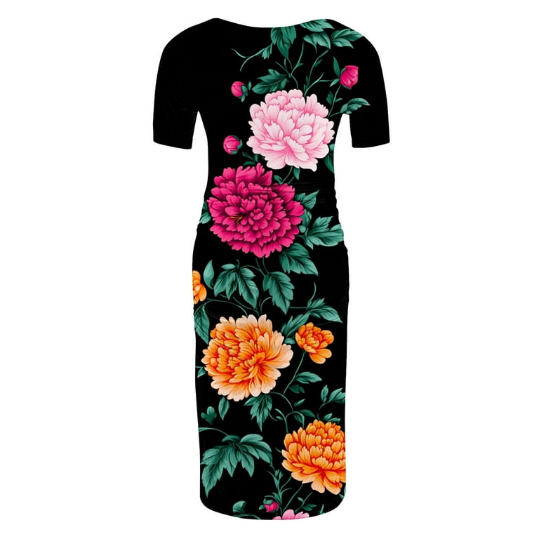 breaise Floral Side Ruched Maternity Dress for Womens Short Sleeve Bodycon  Dress Baby Shower Dress Casual Lounge Pregnancy Dress Daily Wear -  Walmart.com