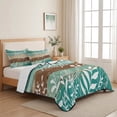 thumbnail image 5 of Quilts Twin Size, Teal Green Brown Botanical Soft Comforter Bedding Set for Bed, Farmhouse Wooden Leaves Lightweight Quilted Bedspread with Pillow Cover(2 Pieces) for All Season, 68x86 Inch, 5 of 9