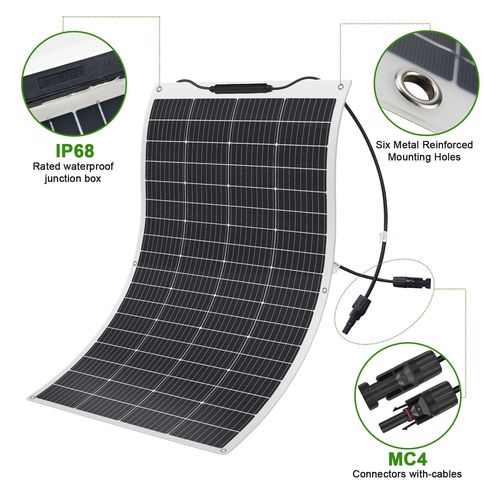 WERCHTAY 200W Flexible Solar Panel Ultra Thin Ultra Lightweight Off-Grid Charger for Marine RV Cabin Van Car Uneven Surfaces