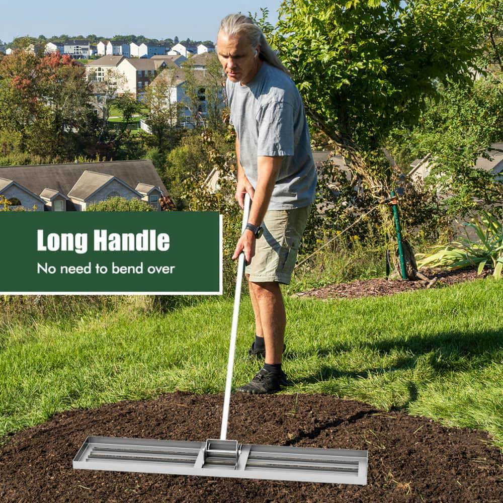 Demifill 46 x 10 Inch Lawn Leveling Rake for Outdoor as Patio, Garden, Backyard, Heavy Duty Lawn Level Tool for Soil, Silver