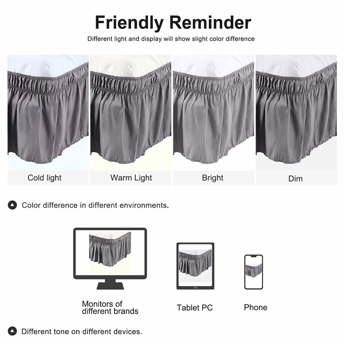 Unique Bargains Elastic Dust Ruffled Bed Skirt with 15" Drop Queen Gray