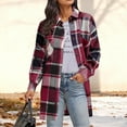thumbnail image 2 of Womens Plaid Long Sleeve Jacket, Button Up Fall Fashion Flannel Shirt, Winter Clothing Woolen Coats, 2 of 5